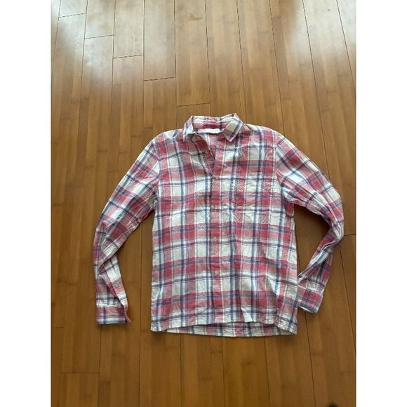 John Elliott Sly Cotton Straight Hem Plaid Shirt Red Pink White 2 Medium - Picture 1 of 6